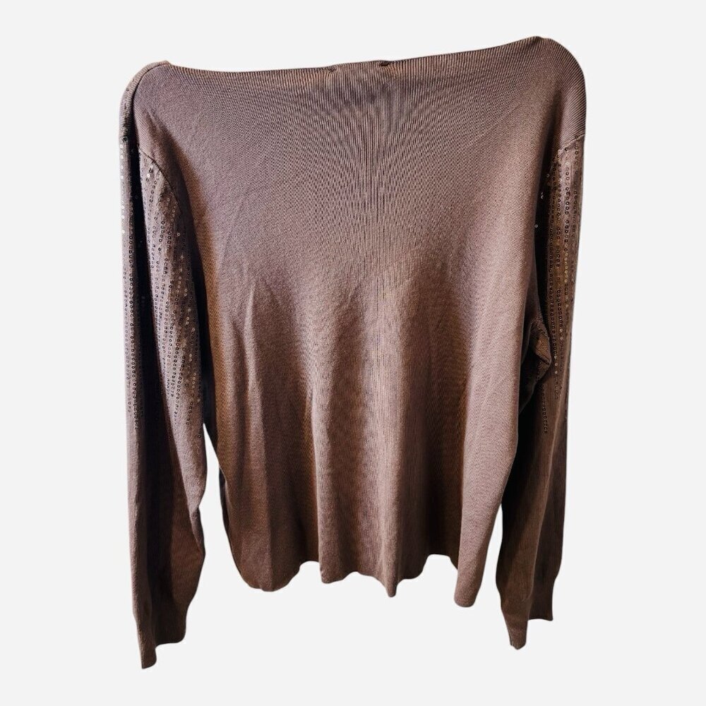 Adrianna Papell Solid Raw Edge Boat Neck Ribbed XL Antique Copper Color Brown - Picture 4 of 8
